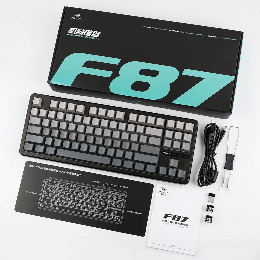 EPOMAKER X AULA F87 Pro Mechanische Tastatur mit 87 Tasten, Hot-Swap, Gasket-Mount, Kabellos via Bluetooth 5.0 oder 2.4G sowie Kabelgebunden, Schwarz/Grau, Kompatibel mit Mac und Windows - Bild 5