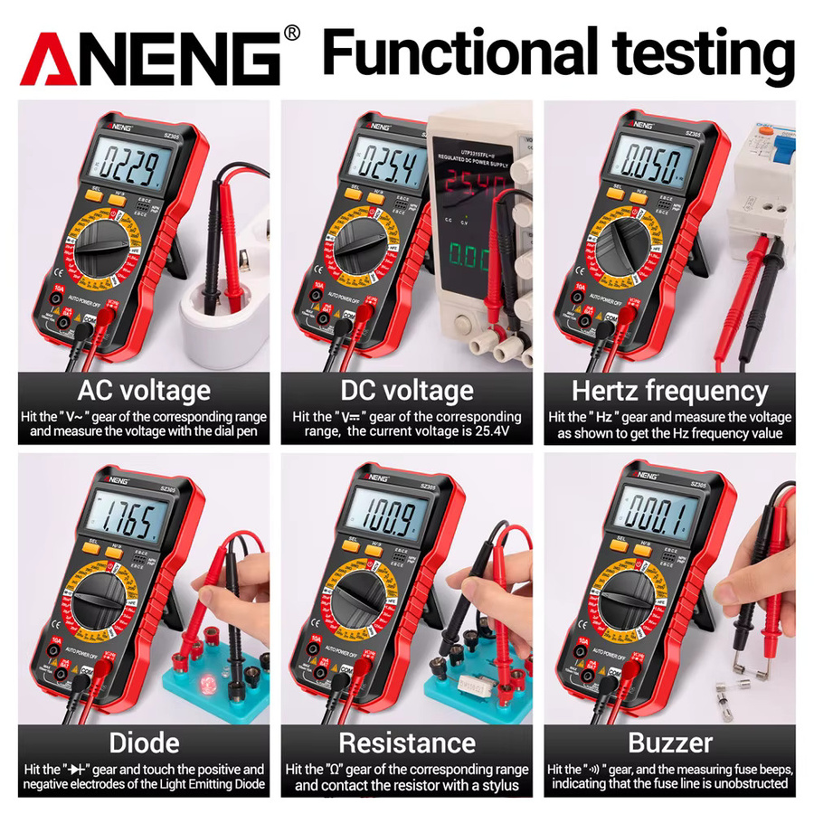 ANENG SZ305 Digital Multimeter in Schwarz: Professioneller AC/DC Spannungs-Ammeter mit NCV Spannungsinduktion für Kondensator, hFE und Triode - Bild 5