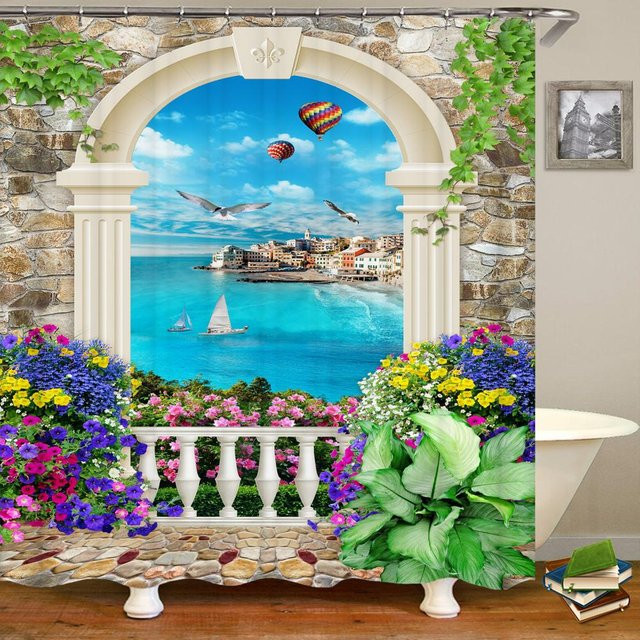 Waschbarer Duschvorhang Naturlandschaft von Baifenbai Home Furnishing, wasserdichter Polyester mit 3D-Druck, Mehrfarbig, B: 150 cm, H: 180 cm - Bild 1