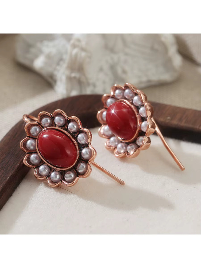 YoYo Ohrring, synthetischer roter Türkis, Blumenform, Damen - Bild 2
