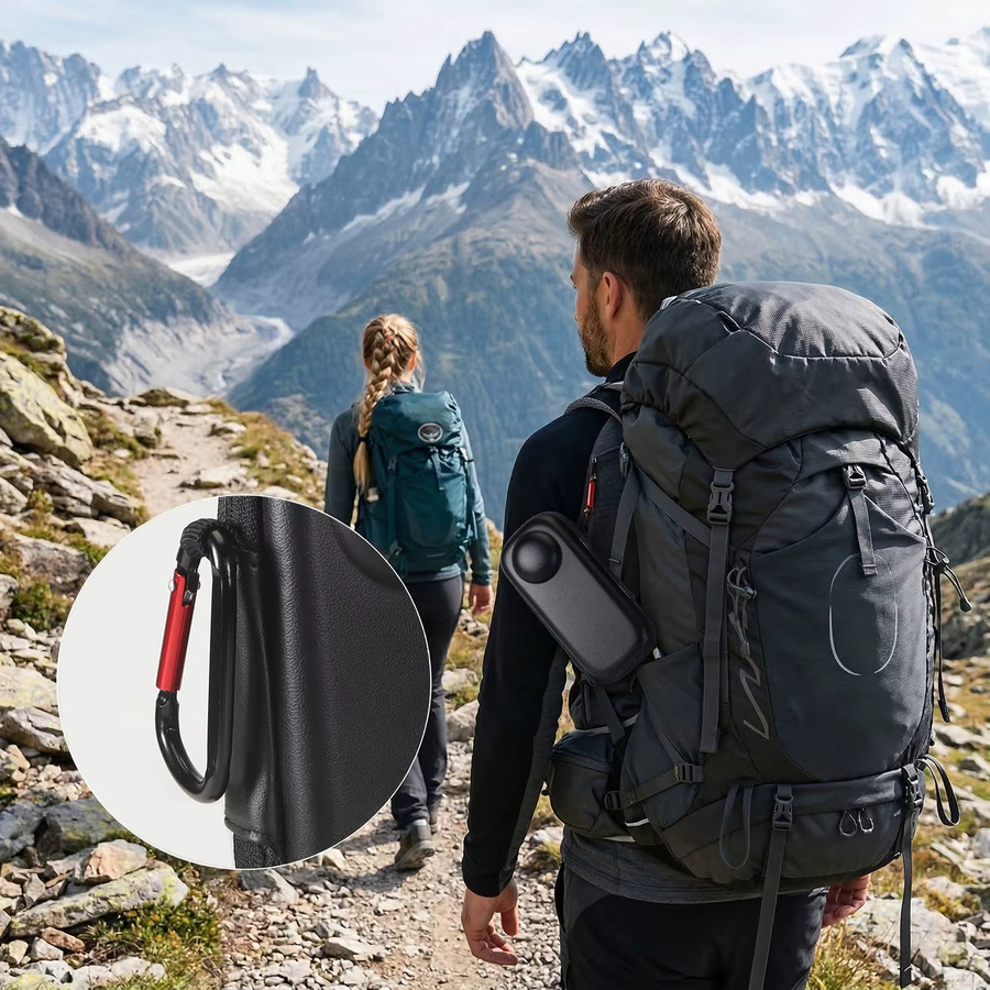 Insta360 Aufbewahrungstasche für Insta360 X4 und X5, stoßfeste Kamera-Hülle aus PU-Leder mit Reiseorganizer und Haken, Schwarz - Bild 3