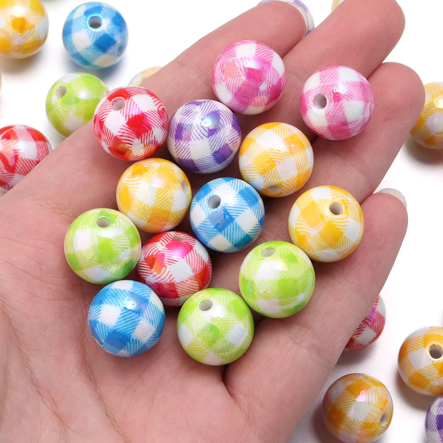 lingsai Perlen Acryl, Bunt, Kariert, 16mm, Unisex - Bild 3