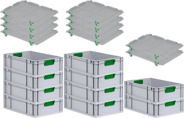 PROREGAL Spar Set 10x Eurobox Nextgen Color in Grün mit Auflagedeckel und Schiebeschnappverschlüssen, H x B x T: 17 x 40 x 60 cm - Bild 1