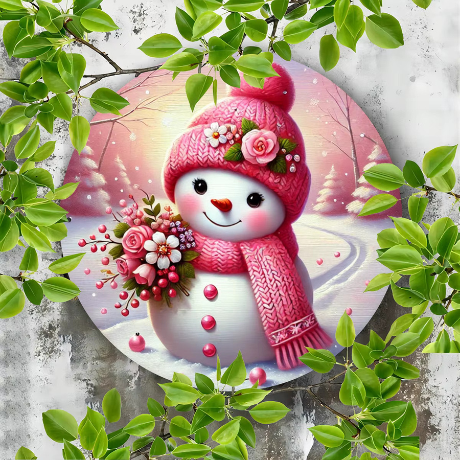 Potdemiel Schneemann Weihnachts-Metallschild in Rosa als dekorative Wandkunst für Innen und Außen - Bild 4