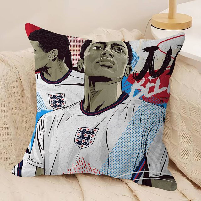 GUOYU HOMEDECOR Kissenbezug Jude Bellingham Fußballstar Design, Farbe: Grau/Weiß, B/T: 45 x 45 cm - Bild 1