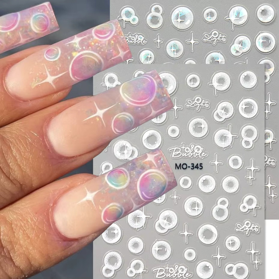 3D-geprägte Herz- und Blasen-Nagelaufkleber, transparent, glänzend - Bild 1