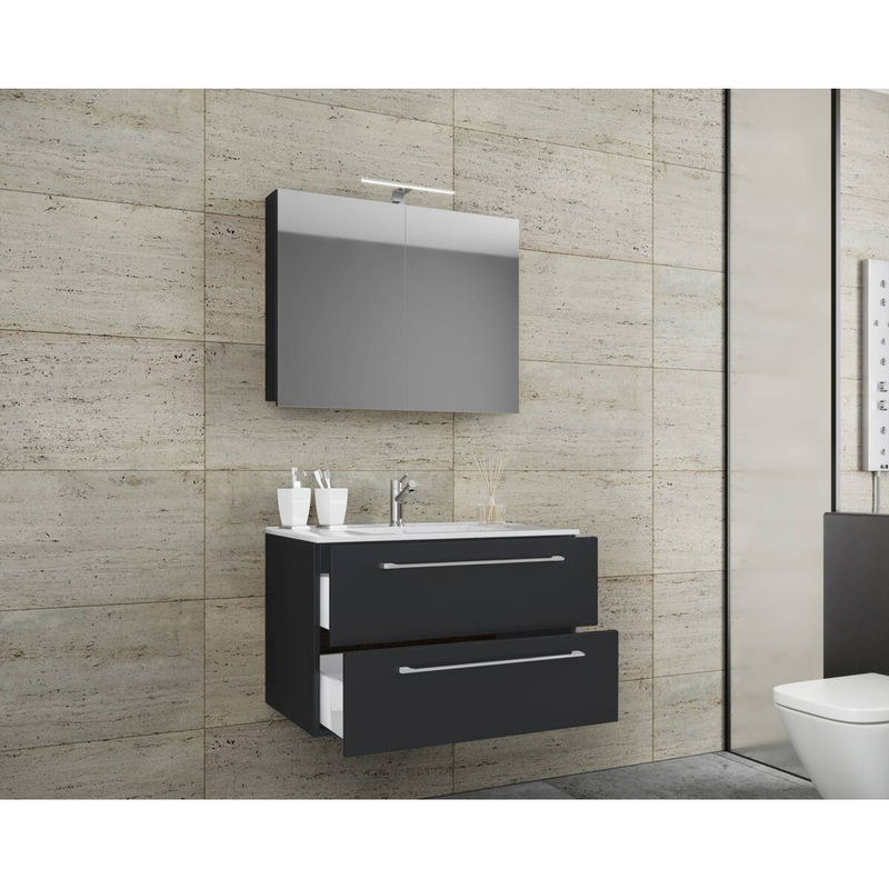 VCM Badinos 3-tlg. Waschplatz Set in Schwarz Matt mit Spiegelschrank, Waschbecken und Unterschrank, B/T/H: 80 x 46 x 50 cm - Bild 3