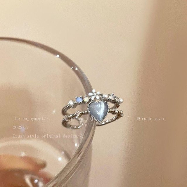 Ring Set, Aquamarin Herz, Zirkonia, Silber, Messing, Damen - Bild 1