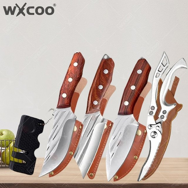 WXCOO Handgeschmiedetes Metzgermesser-Set mit Ausbeinmesser und Schneidebrett aus Holz und Edelstahl - Bild 1