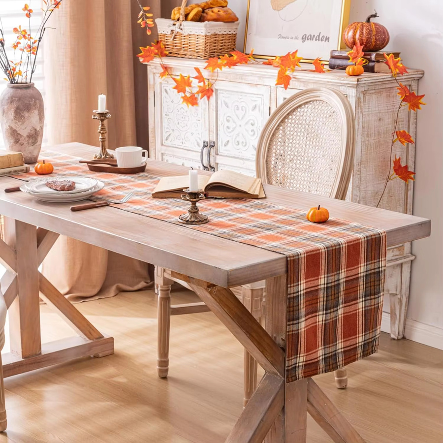 VIKAMA Herbst-Tischläufer aus Leinen in Rostorange für Erntedankfest und Party, B/H: 90 x 33 cm - Bild 2