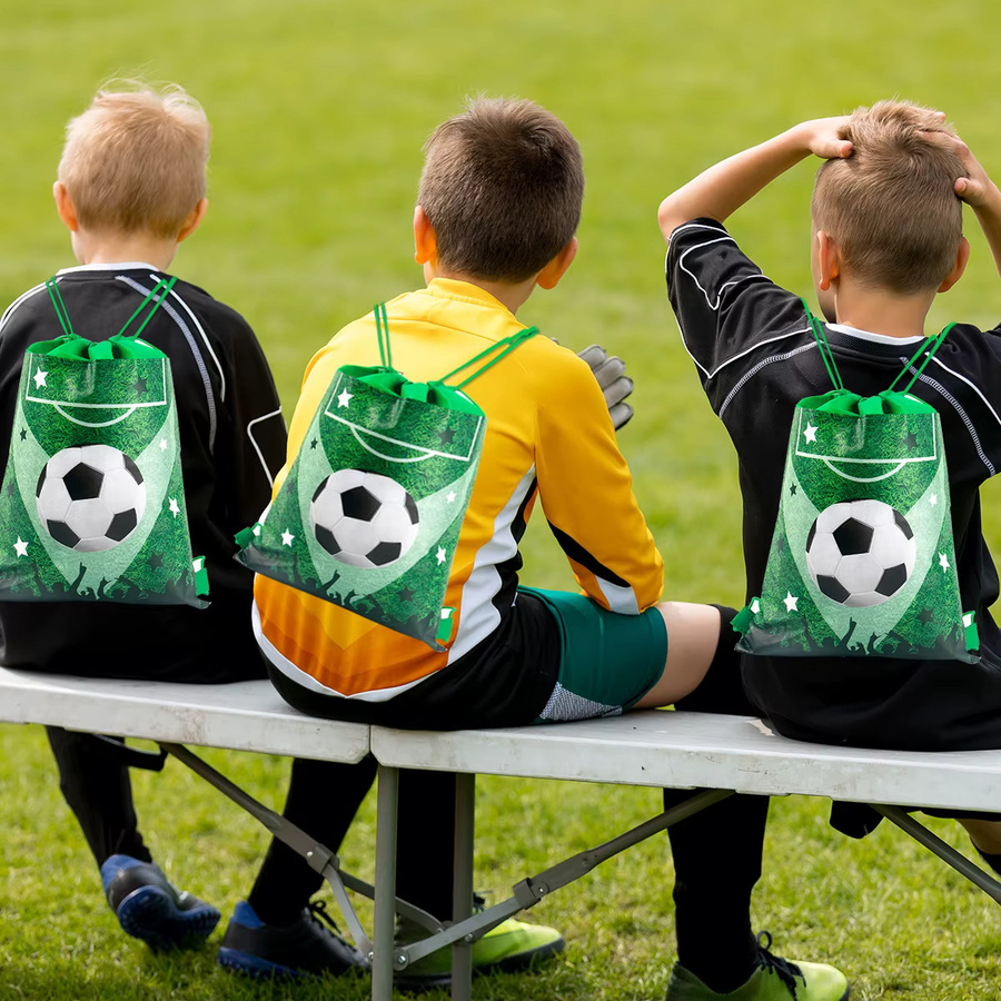 WEIGAO Fußball Kordelzugbeutel für Kinder, 5 oder 10 Stück, Grün, Sportliche Goodie Bags für Geburtstagsfeiern - Bild 2