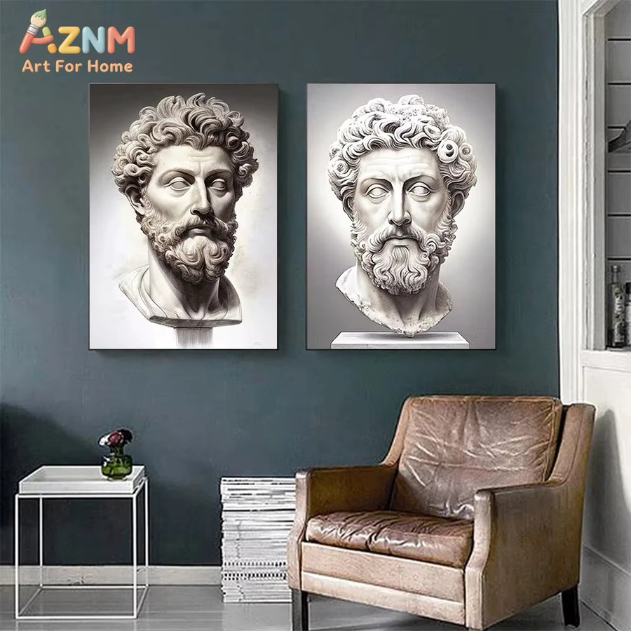 Kayou Abstrakte Leinwand-Wandkunst Marcus Aurelius Griechische Götterstatue Portrait Druck für deine Raumdekoration - Bild 3