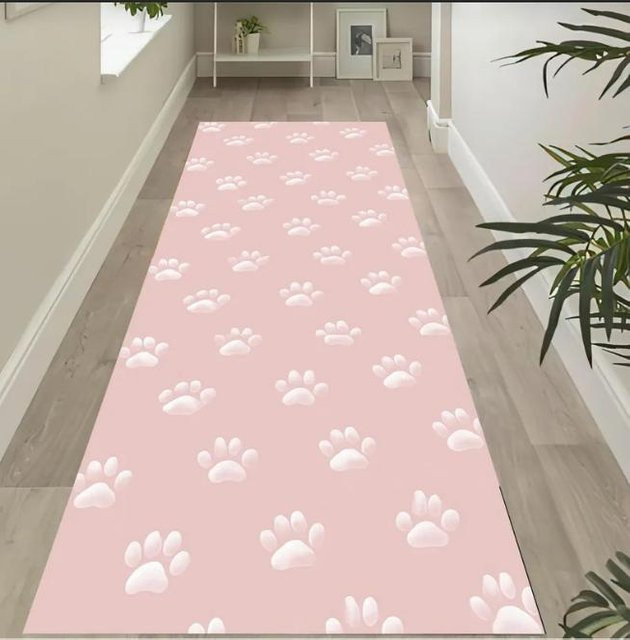 Lodestar Läufer Teppich mit Katzenpfotenabdruck in Pink, modern und rutschfest, B/T: 50 x 150 cm - Bild 1