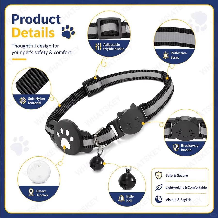 Peocke Verstellbares Haustier-Halsband mit GPS-Tracker für Google Find My und Android, Bluetooth Anti-Verlust-Tag in Schwarz - Bild 3