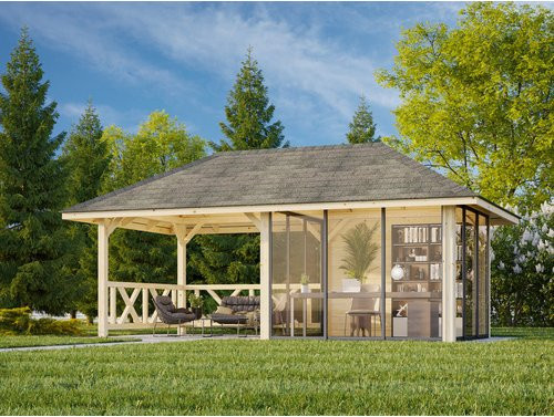 PALMAKO Pavillon Bianca Set 204 Slide aus Fichtenholz in Braun mit transparentem Zeltdach, B/H/T: 588 x 319 x 300 cm - Bild 1