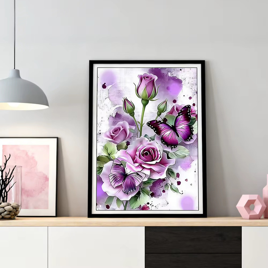 HUACAN 5D Diamantmalerei Set mit Schmetterling und Blumen als Mosaik-Kunstwerk mit Rundbohrern zur Heimdekoration - Bild 3