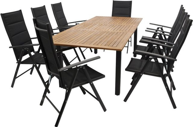 DEGAMO Gartenmöbel Garnitur SARONNO 9-teilig aus Alu, Akazie und Kunstgewebe in Anthrazit und Schwarz mit ausziehbarem Tisch - Bild 1