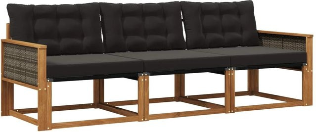 vidaXL Outdoor-Sofagarnitur aus Akazienholz mit Textilene-Elementen und Kissen, Braun und Schwarz - Bild 1
