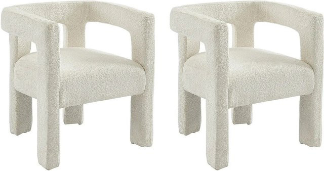 Vente-unique Sessel mit Armlehnen aus weißem Bouclé-Stoff und Metall, Breite: 65 cm, Tiefe: 65 cm, Höhe: 65 cm - Bild 1