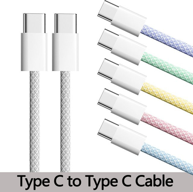USB-C auf USB-C Ladekabel 60 W für Apple iPhone 15, Huawei, Xiaomi und Samsung, lila geflochtenes Kabel - Bild 1