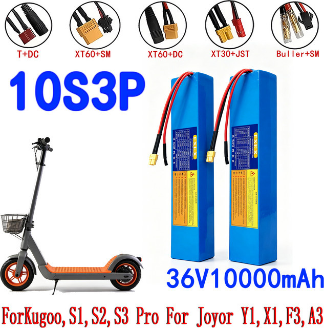 FXKX 36V Elektroroller-Akku 10Ah mit 10S3P 18650 Grade-A Zellen, Blau, XT60 und JST Anschlüsse - Bild 1