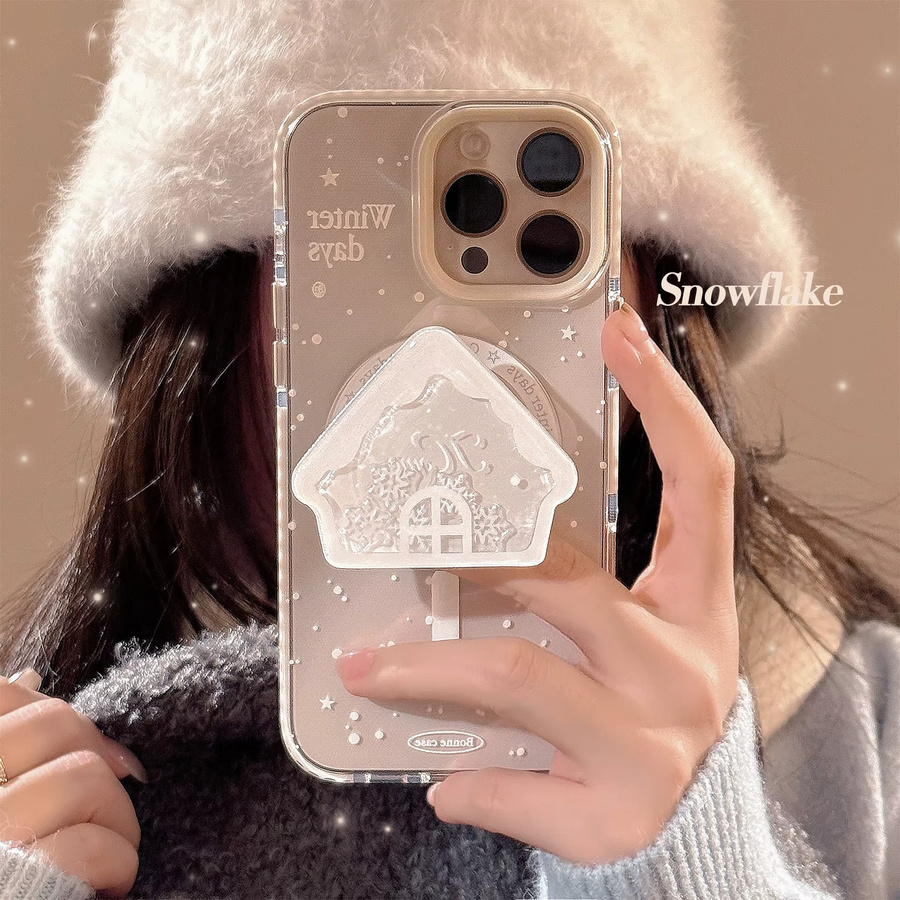 MUQGEW Handyhülle mit koreanischem Schneeflocken-Design und magnetischer Halterung für iPhone 11 bis iPhone 17 Pro Max, transparent, stoßfest - Bild 2