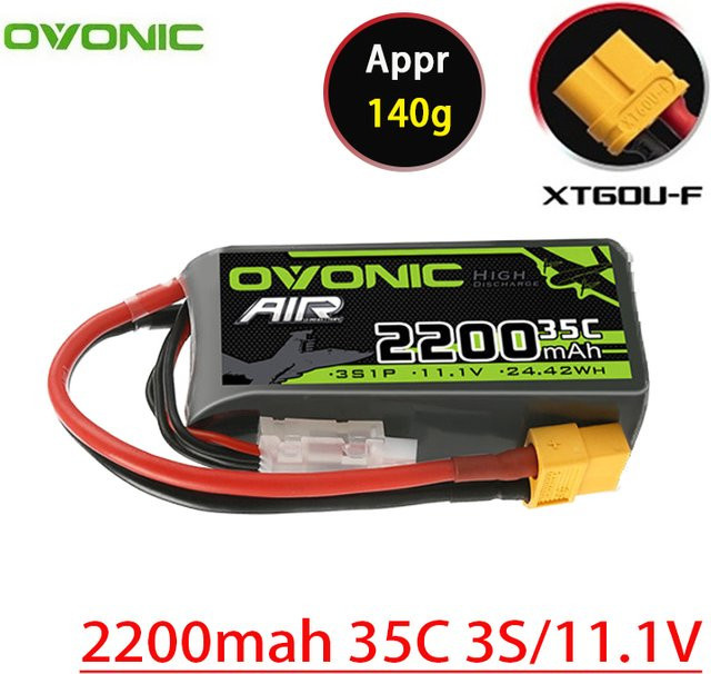 Ovonic Lipo-Batterie 3S 11,1V 2200mAh 35C mit XT60-Stecker in Schwarz für RC-Helikopter, Quadcopter und FPV-Renndrohnen - Bild 1