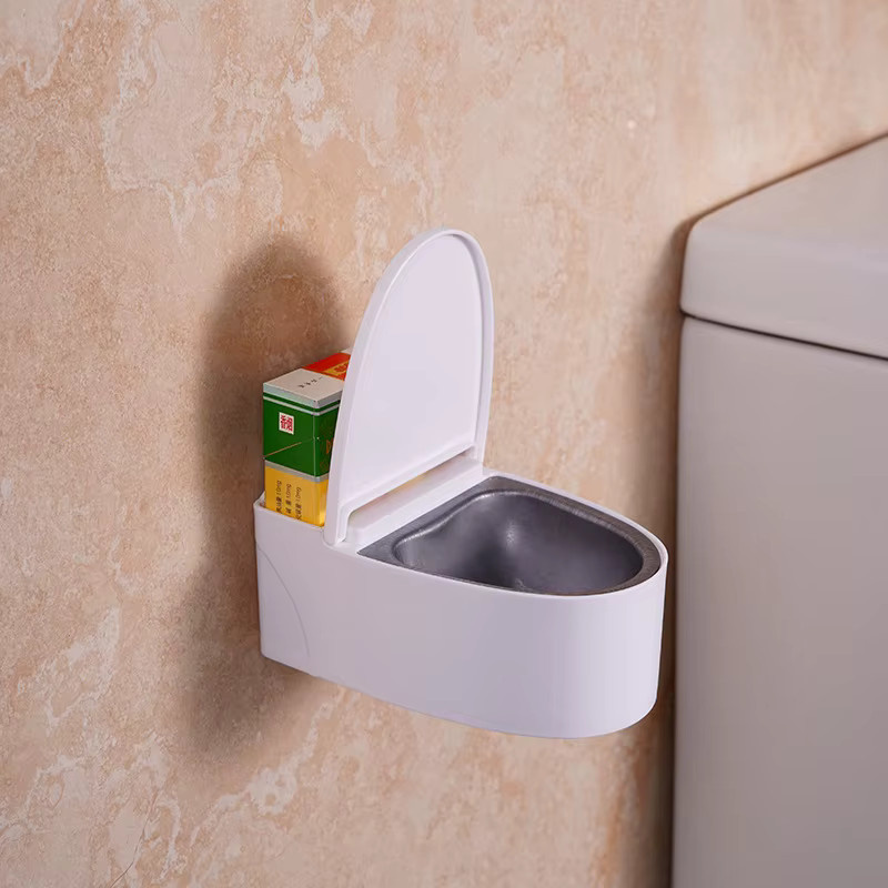 Wandmontierter Toilettenaschenbecher aus Kunststoff mit Deckel in Weiß, Höhe: 13,4 cm, Tiefe: 5,5 cm - Bild 2