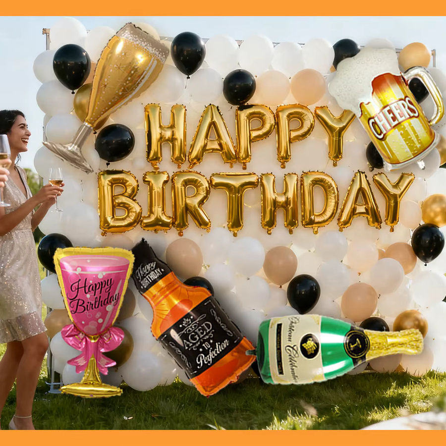 XQYY Champagner und Bier Folienballon in Gold als Partydekoration für Geburtstag, Junggesellenabschied oder Oktoberfest - Bild 1