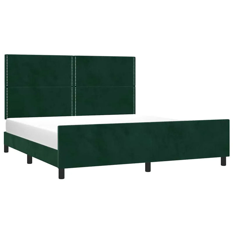vidaXL Bettgestell mit Kopfteil aus Samt in Dunkelgrün B/T/H: 200 x 200 x 128 cm - Bild 3