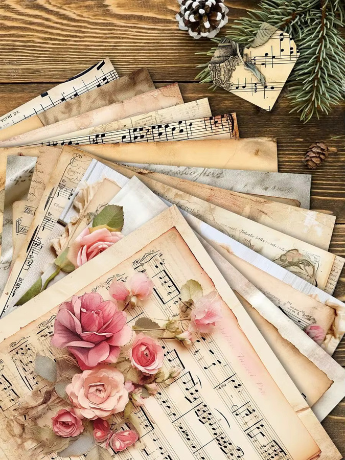 12 Stück Vintage Melody Bastelpapier mit Musikblatt-Design für Valentinstag und DIY-Geschenke, Mehrfarbig - Bild 3
