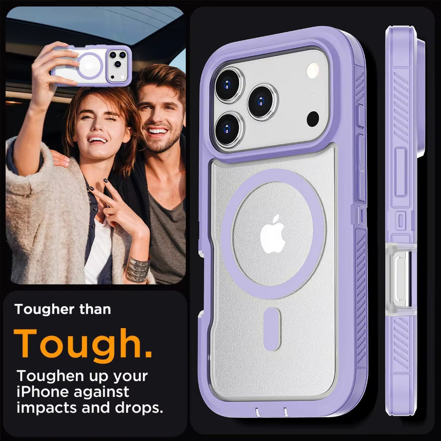 Matte Klare Magnetische OTT-Handyhülle für iPhone 17 16 15 14 Plus 13 Pro Max mit rutschfestem Griff und kabelloser Ladefunktion in Transparent, Pink oder Purple - Bild 4