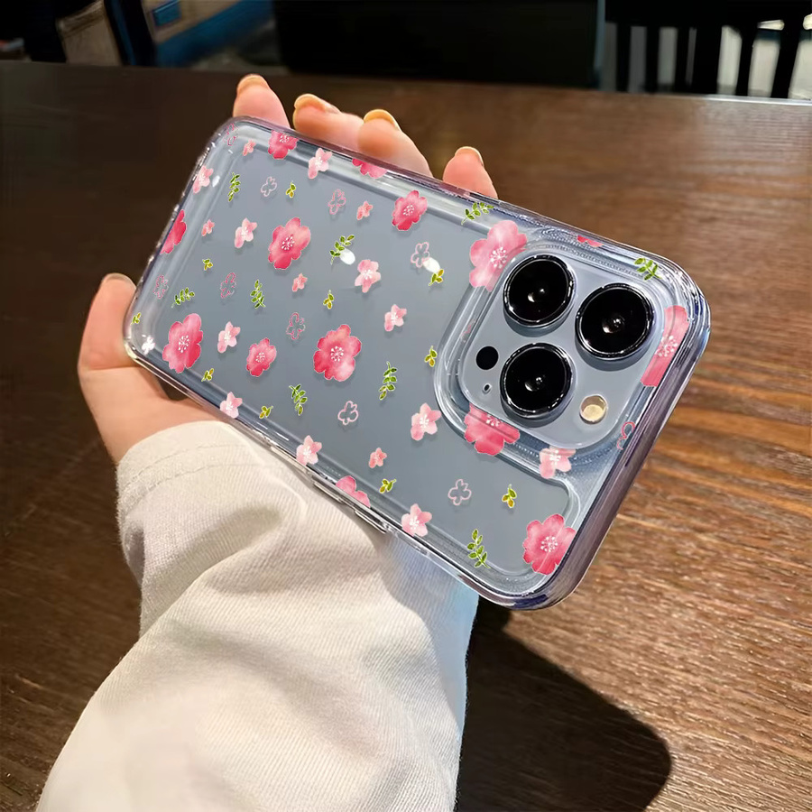 Transparente Handyhülle mit rosa Kirschblüten-Druck für Apple iPhone 11 bis 17 Pro Max, kratzfeste Schutzhülle in Pink und Transparent - Bild 2