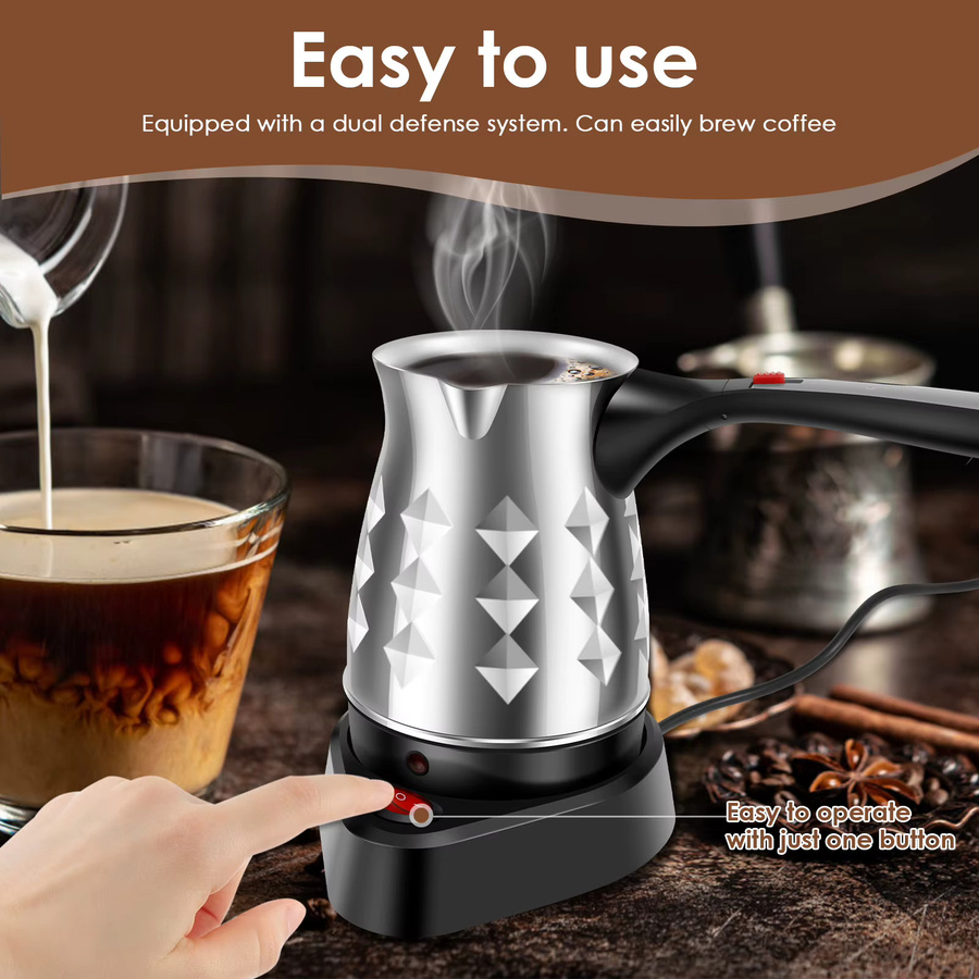 Elektrische türkische Kaffeemaschine aus Edelstahl in Silber, 500 ml Kaffeekanne mit Klappgriff - Bild 5