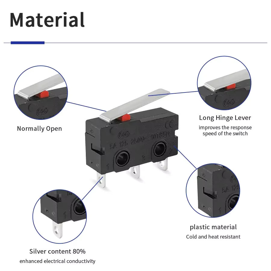 10 Stück GGBEE Mikro-Endschalter KW12, 3 Pins, 1 NC 1 NO, AC 250 V 5 A, Mini-Mikroschalter mit Kontakttaste - Bild 2
