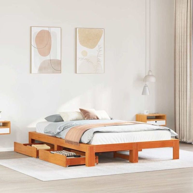 Vidaxl Massivholzbett aus Kiefer in Braun im Landhausstil, B/T/H: 140 x 190 cm - Bild 1