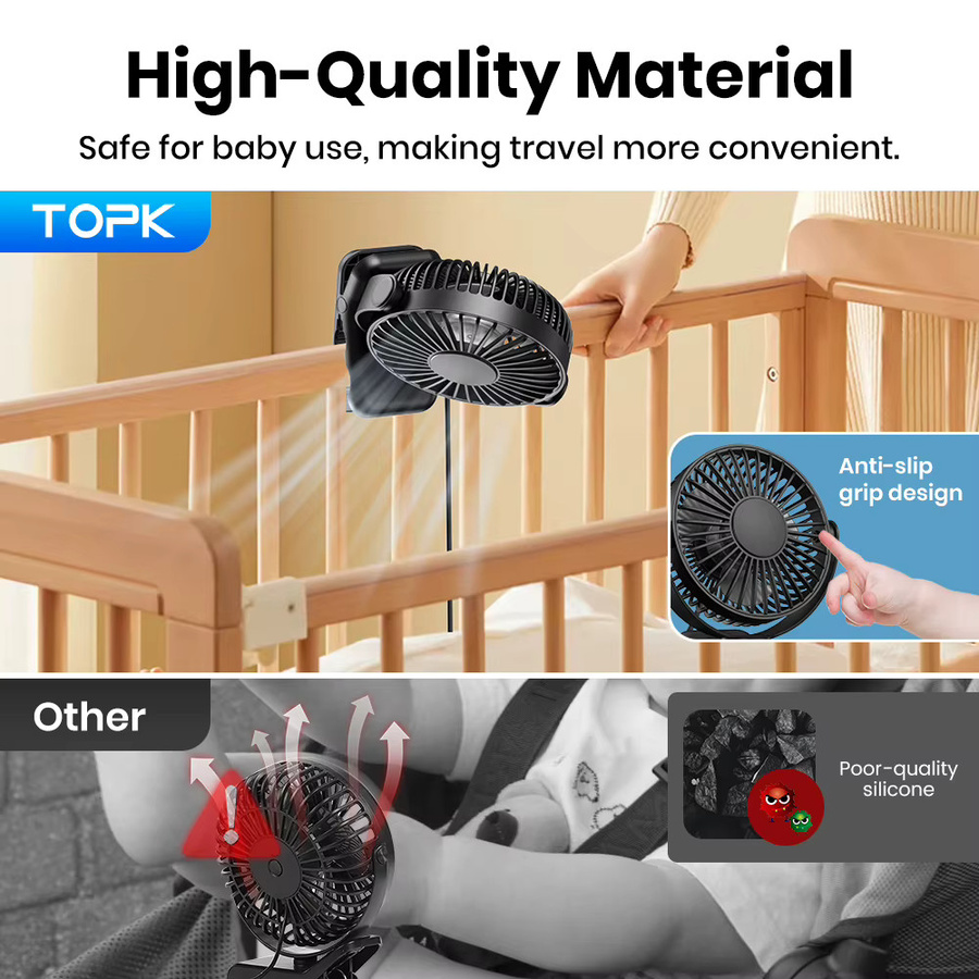 TOPK USB-Tischventilator zum Anklipsen mit bürstenlosem Motor, leiser tragbarer Mini-Ventilator für Büro und Schlafzimmer, Blau und Schwarz - Bild 4