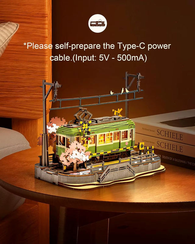 Robotime Sakura Journey Tram 3D-Holzpuzzle mit LED-Leuchten in Grün - Bild 4