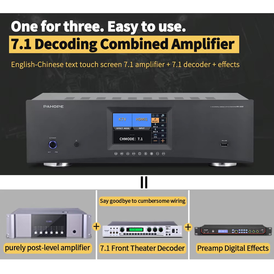 PAHOPE 7.1 Heimkino-System AV-Receiver in Schwarz mit 3D/8K und DTS Digital HD für Karaoke und Audio-Anwendungen - Bild 2