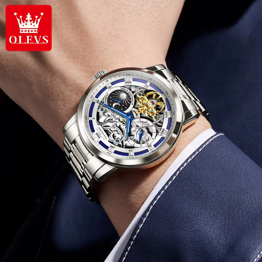 OLEVS Armbanduhr Automatik, Edelstahl, Mondphasenanzeige, Herren - Bild 4