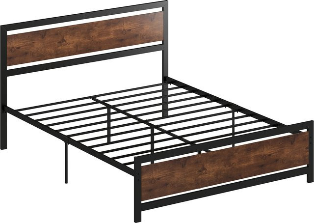 Aosom Doppelbettgestell aus Stahl und MDF mit Lattenrost und Kopfteil, Farbe: Braun/Schwarz, B/T/H: 160 x 200 x 167 cm - Bild 1