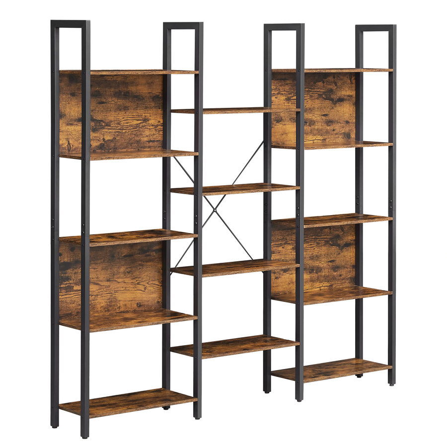 VASAGLE Bücherregal im Industrie-Design mit 14 Ablagen, Leiterregal aus Metall und Spanplatte, Braun-Schwarz, B/T/H: 166 x 24 x 158 cm - Bild 5