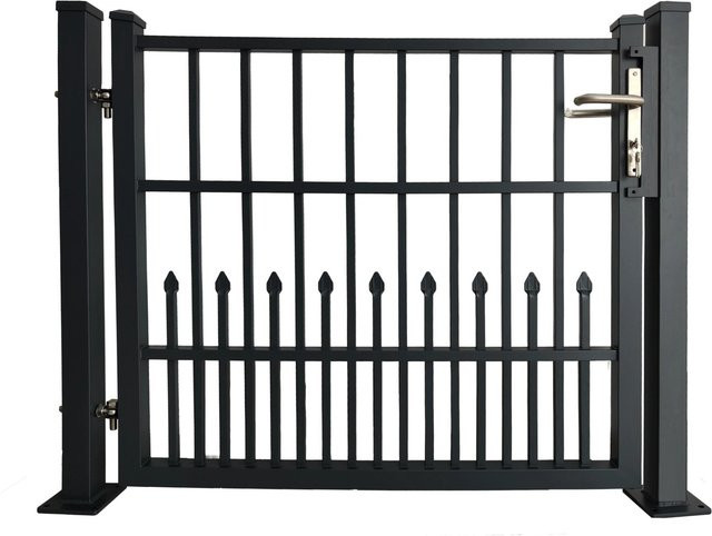 Aluminium Einzeltor Bremen mit Bodenplatte zum Aufdübeln, Breite: 120 cm, Höhe: 103 cm, Anthrazit/Schwarz - Bild 1