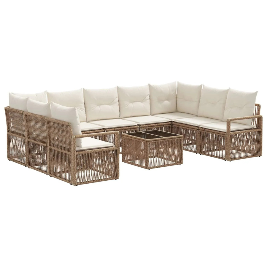 vidaXL Gartensofa-Set 10-teilig aus Poly-Rattan in Beige mit Polsterkissen und pulverbeschichtetem Stahlgestell - Bild 2