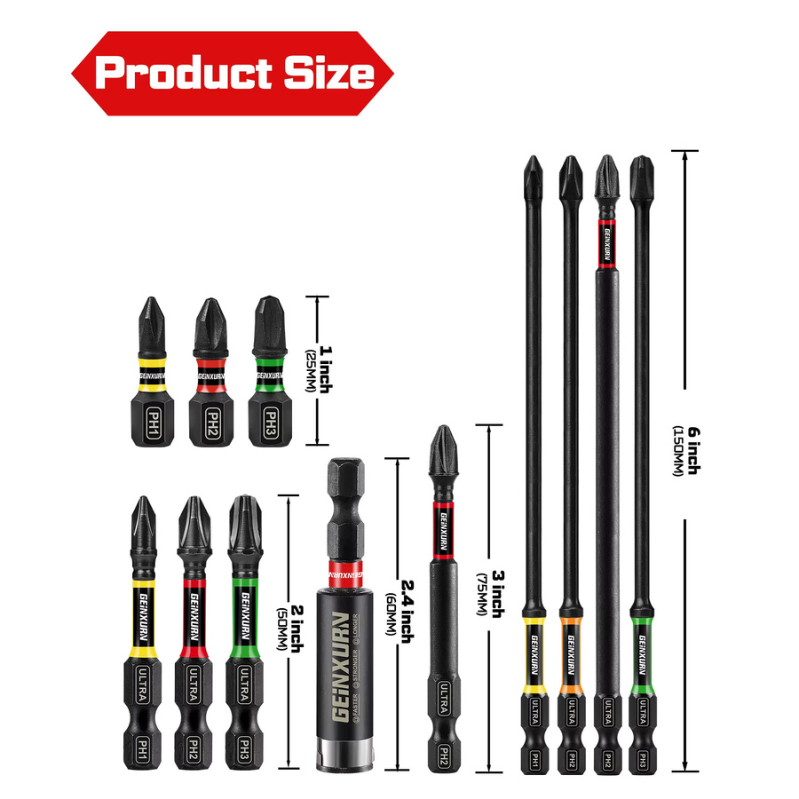 Geinxurn 53-teiliges Schlag-Bits-Set aus S2-Stahl mit magnetischem Bithalter und farbcodierter Basis - Bild 2