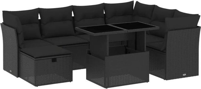 vidaXL 8-teilige Garten-Sofagarnitur aus Poly-Rattan mit Kissen in Schwarz - Bild 1
