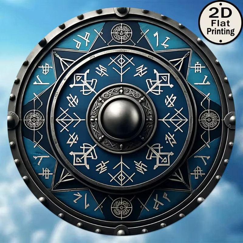 Potdemiel Wikinger-Schild Wandkunst aus Metall, rund, Blau und Schwarz, Durchmesser: 20,3 cm - Bild 2