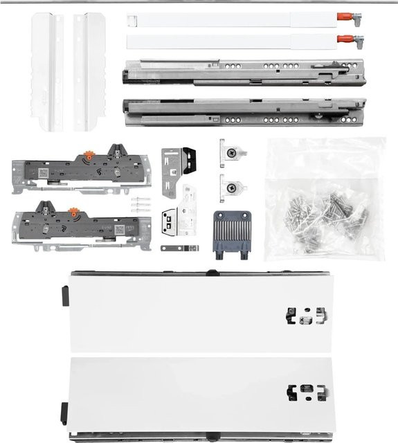 Blum Tandem Schubladenschienen Set mit Reling in Weiß, Höhe: 115 mm, Breite: 1400 mm, Nutzlänge: 550 mm, Tragkraft: 65 kg - Bild 1