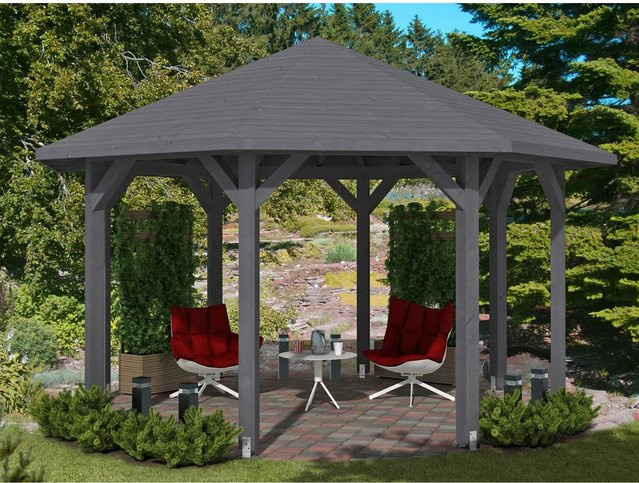 SKANHOLZ Pavillon Nice 2 aus Leimholz Fichte in Schiefergrau, B/T/H: 484 x 484 x 330 cm - Bild 4