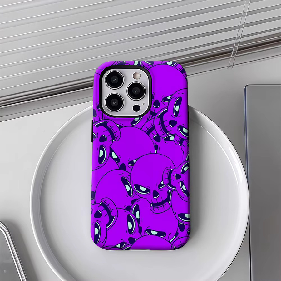 Handyhülle mit lila Totenköpfen für Apple iPhone 11 bis iPhone 17 Pro Max Plus mit doppelschichtiger Rückseite - Bild 4